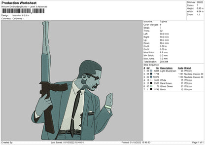 Malcolm X Embroidery File 5 sizes