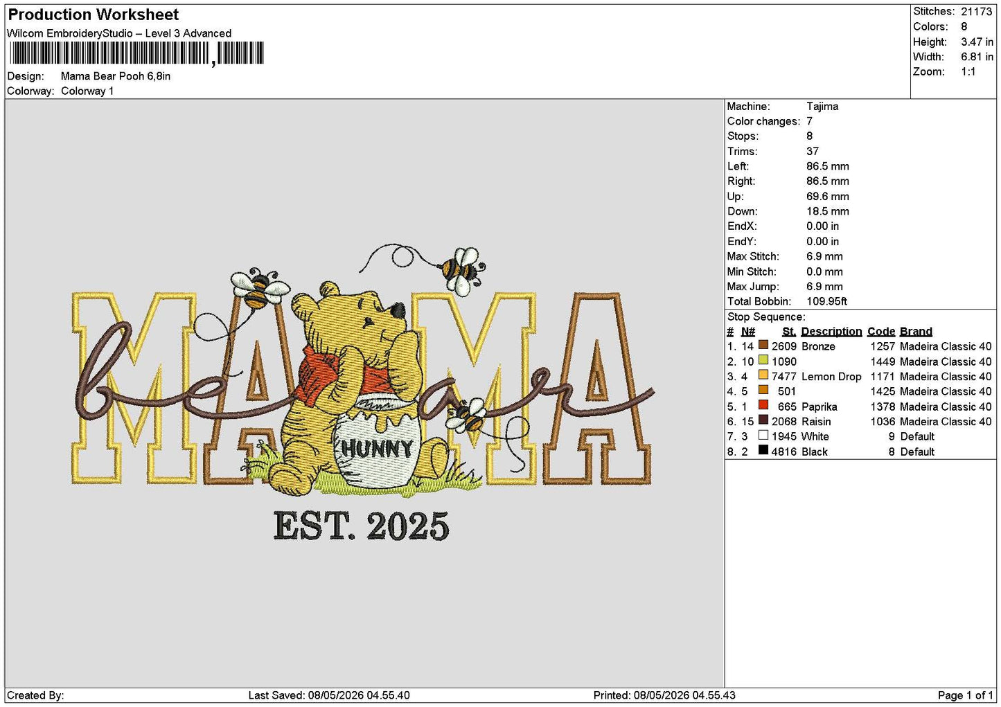 Mama Pooh 0805 Embroidery File 6 sizes