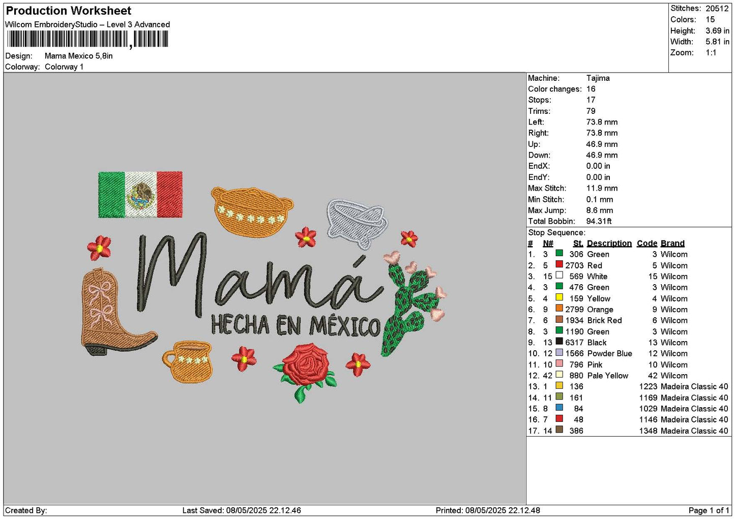 Mamamexico Text Embroidery File 6 sizes