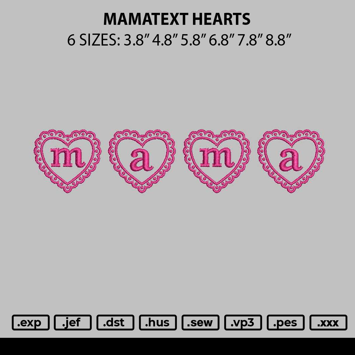 Mamatext Hearts Embroidery File 6 sizes