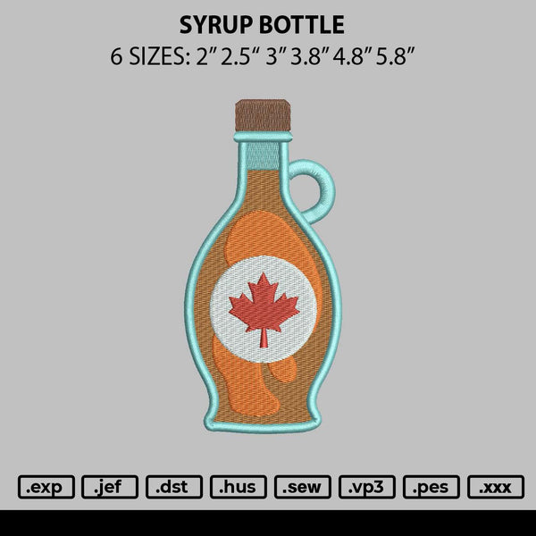 Syrup Bottle Embroidery File 6 sizes