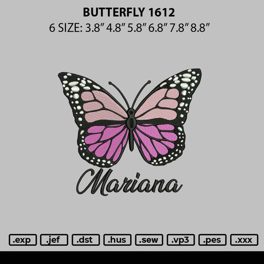 Butterfly 1612 Embroidery Machine Design File 6 sizes