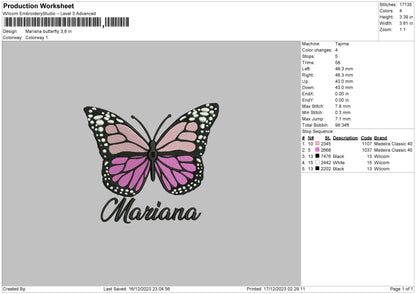 Butterfly 1612 Embroidery Machine Design File 6 sizes