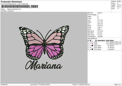 Butterfly 1612 Embroidery Machine Design File 6 sizes