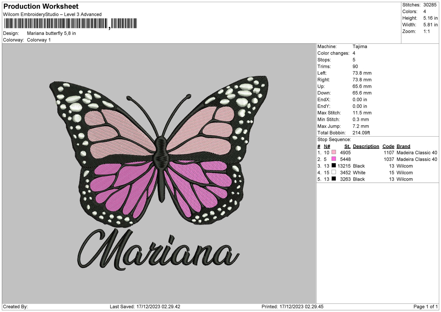 Butterfly 1612 Embroidery Machine Design File 6 sizes