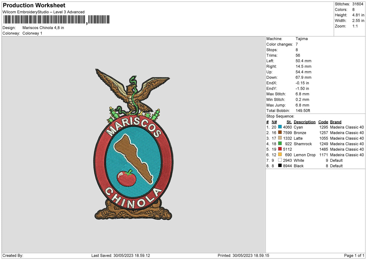 Mariscos C Embroidery File 6 sizes