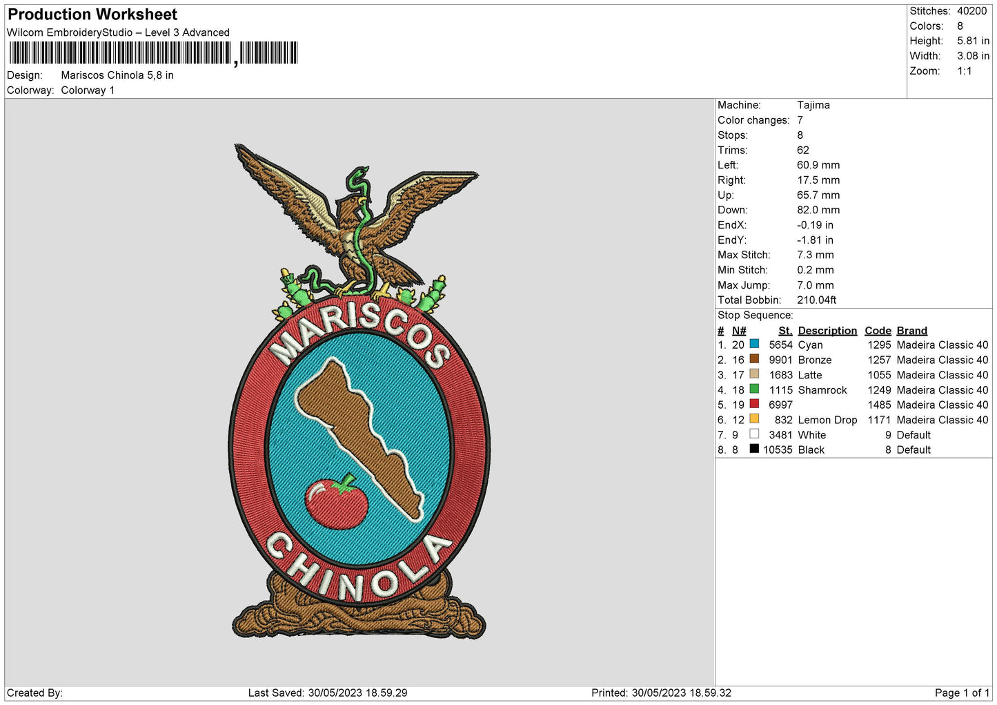 Mariscos C Embroidery File 6 sizes