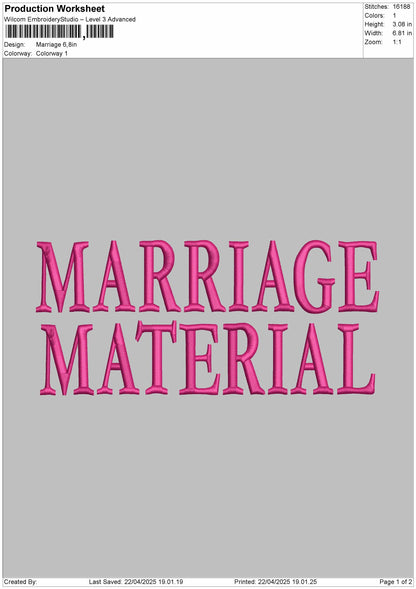 Marriage Material Embroidery Files