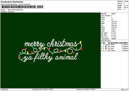 Xmastext 2411 Embroidery File 6 sizes