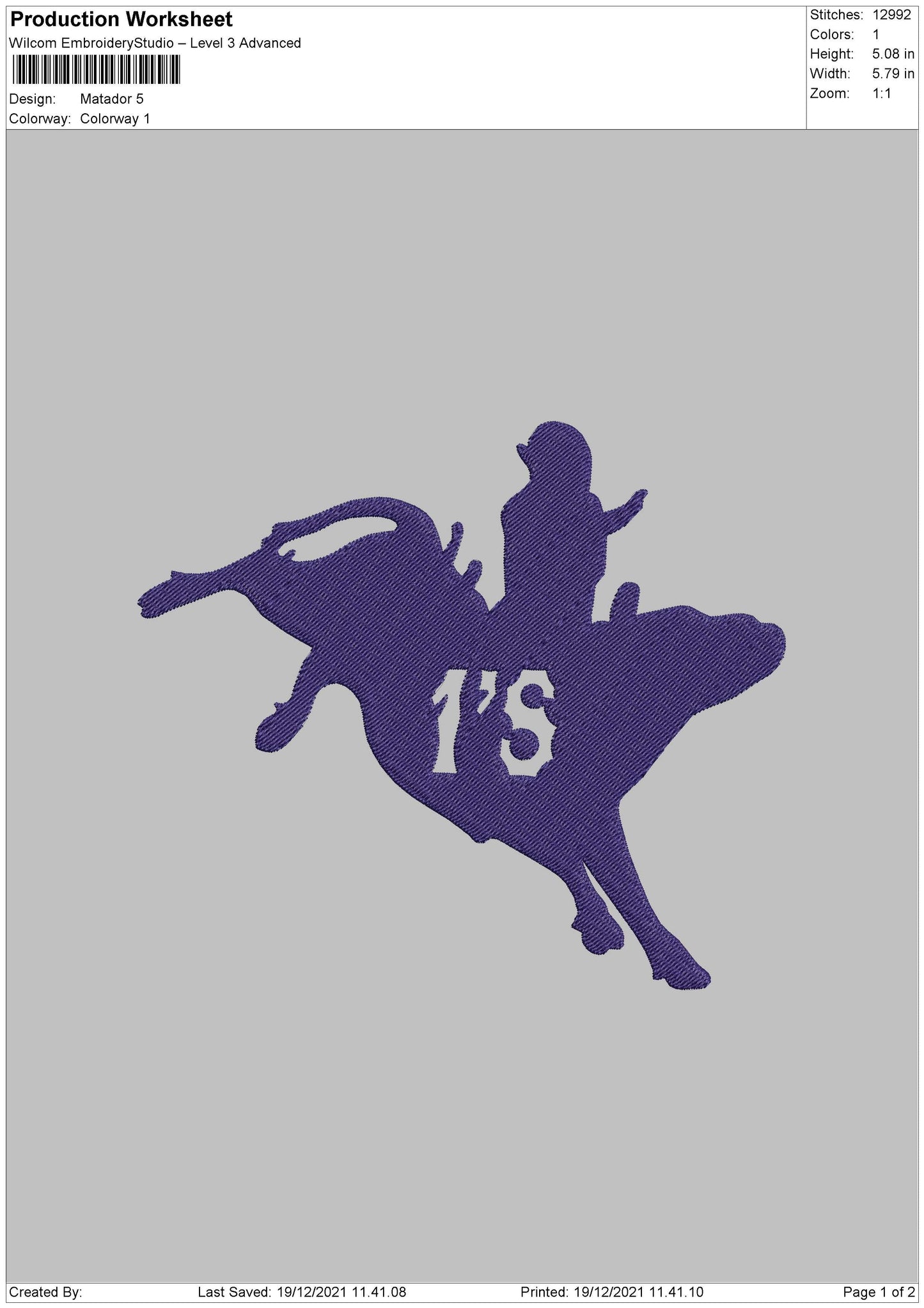 Matador Embroidery File 5 size