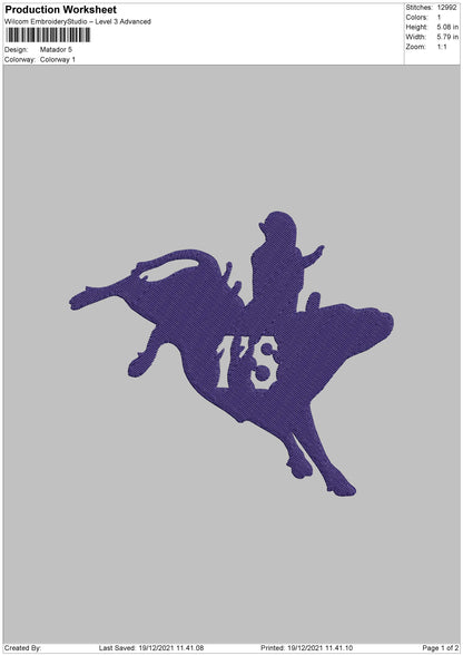 Matador Embroidery File 5 size