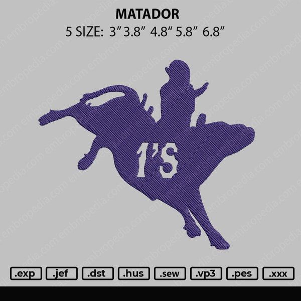 Matador Embroidery File 5 size