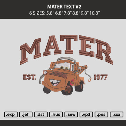 Mater Text V2 Embroidery Machine Design File 6 sizes