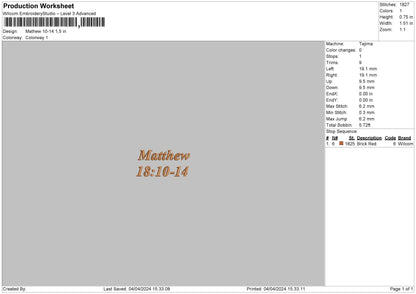 Mathewtext Embroidery File 6 sizes