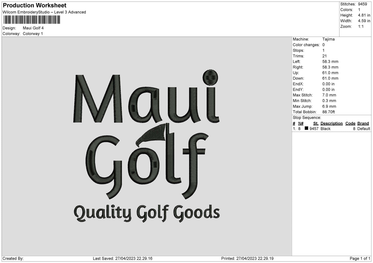 Maui Golf Embroidery File 6 sizes