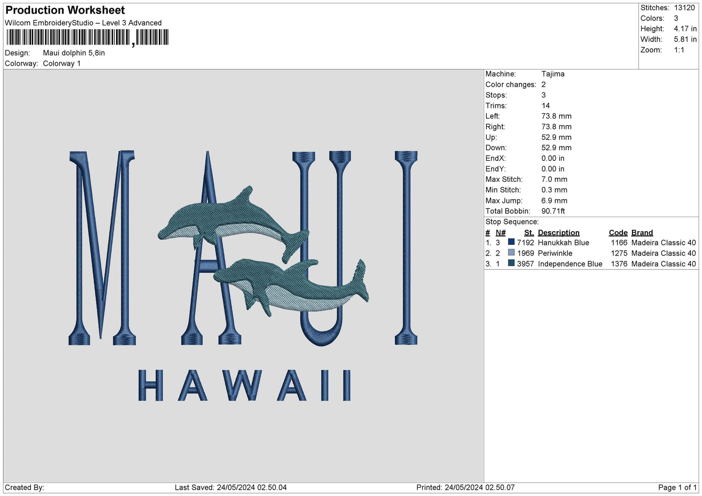 Hawaiitext V2 Embroidery File 6 sizes