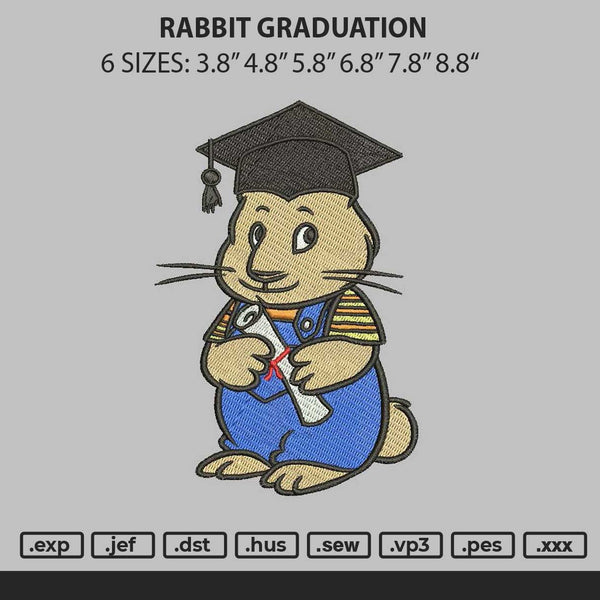 Rabbit Graduation Embroidery File 6 sizes