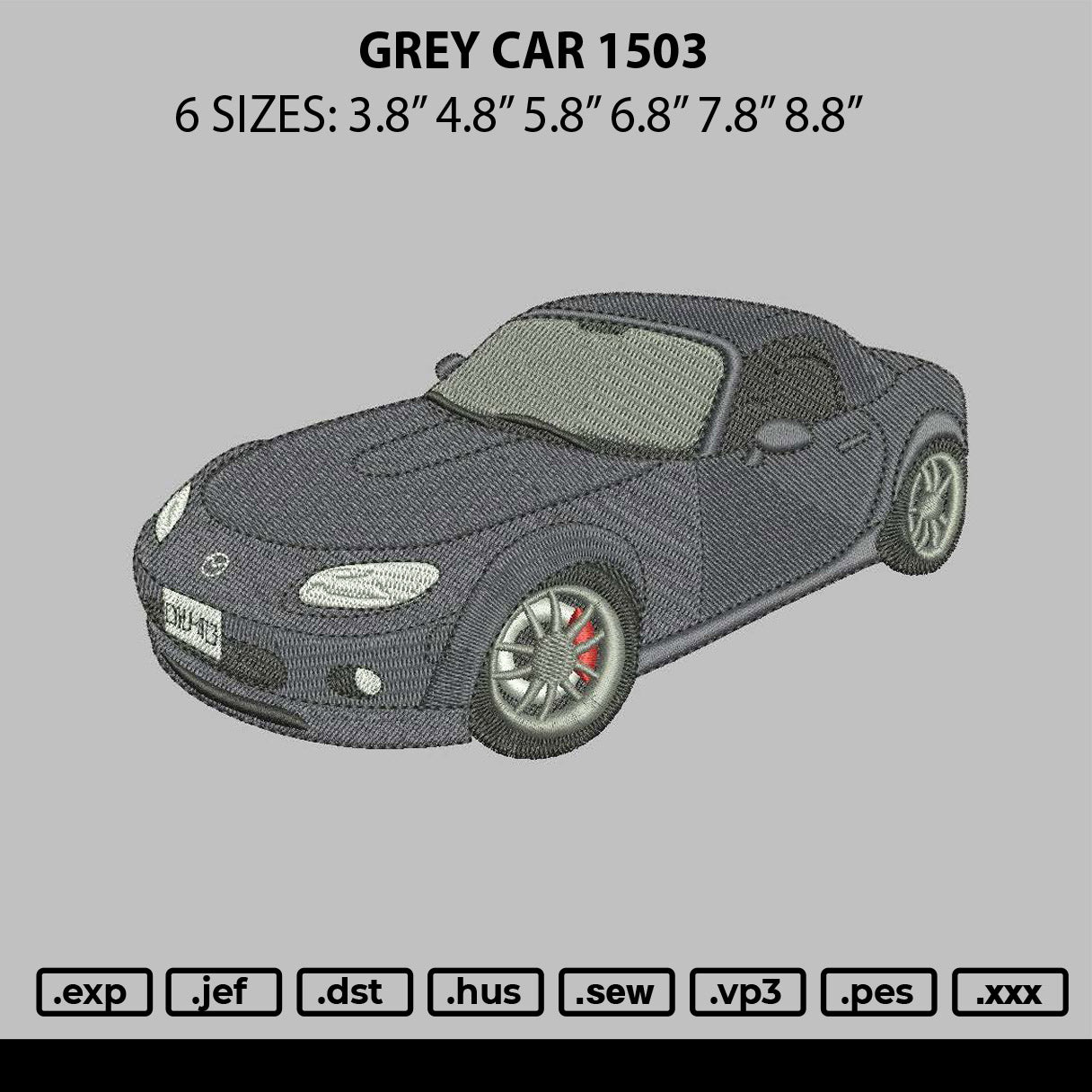 Grey Car 1503 Embroidery File 6 sizes