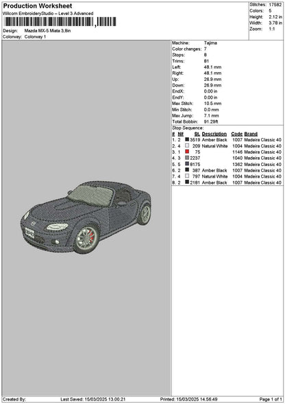 Grey Car 1503 Embroidery File 6 sizes