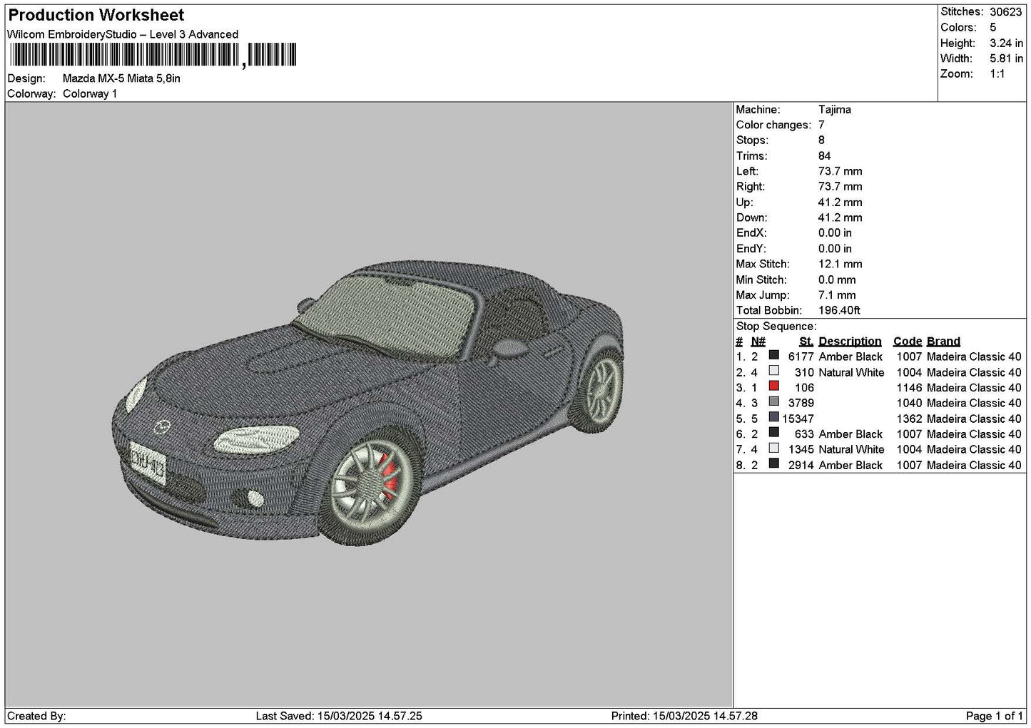 Grey Car 1503 Embroidery File 6 sizes
