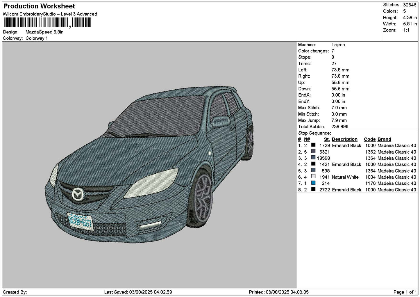 Car 0308 Embroidery File 6 sizes