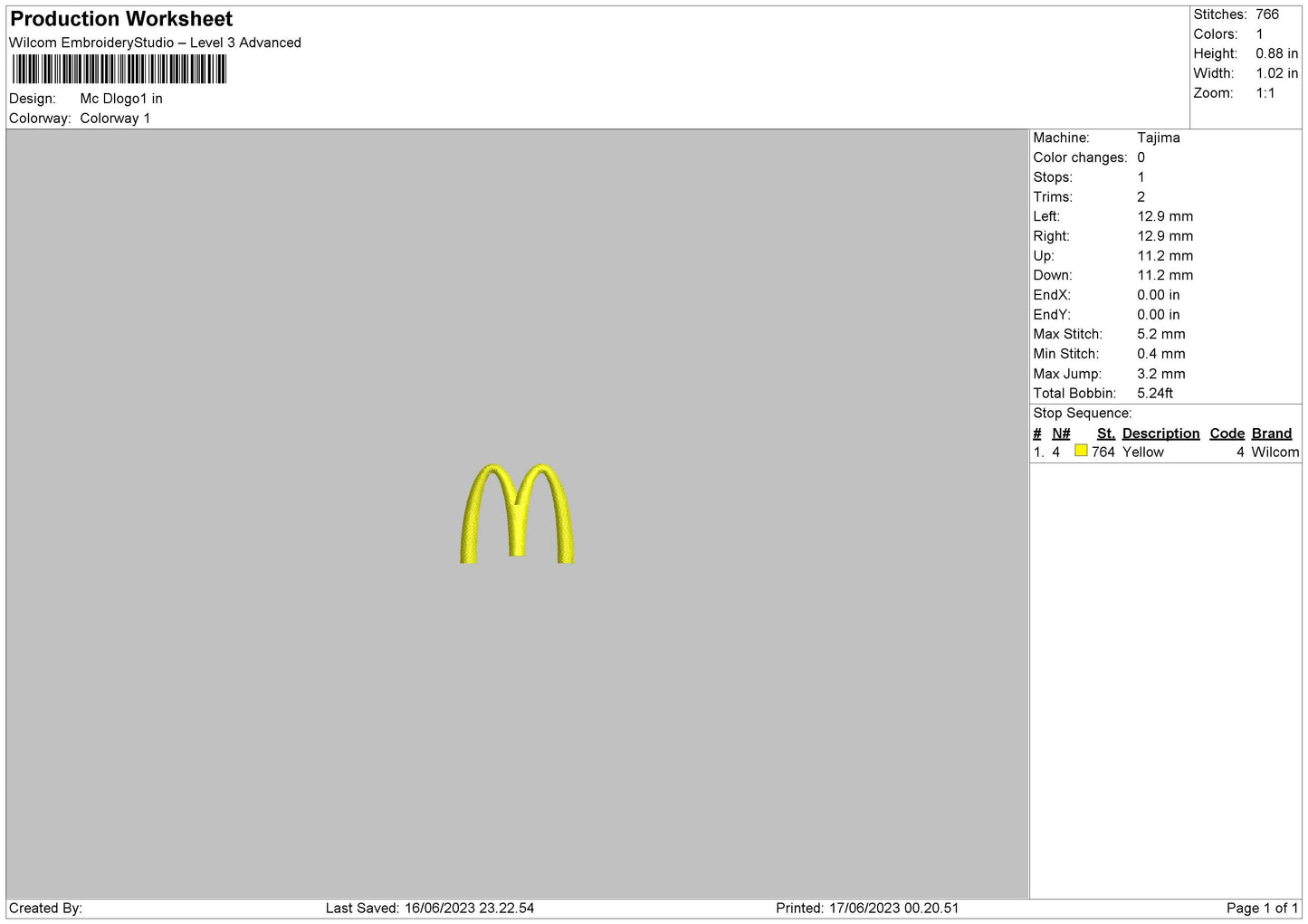 Mc Dlogo Embroidery File 6 sizes