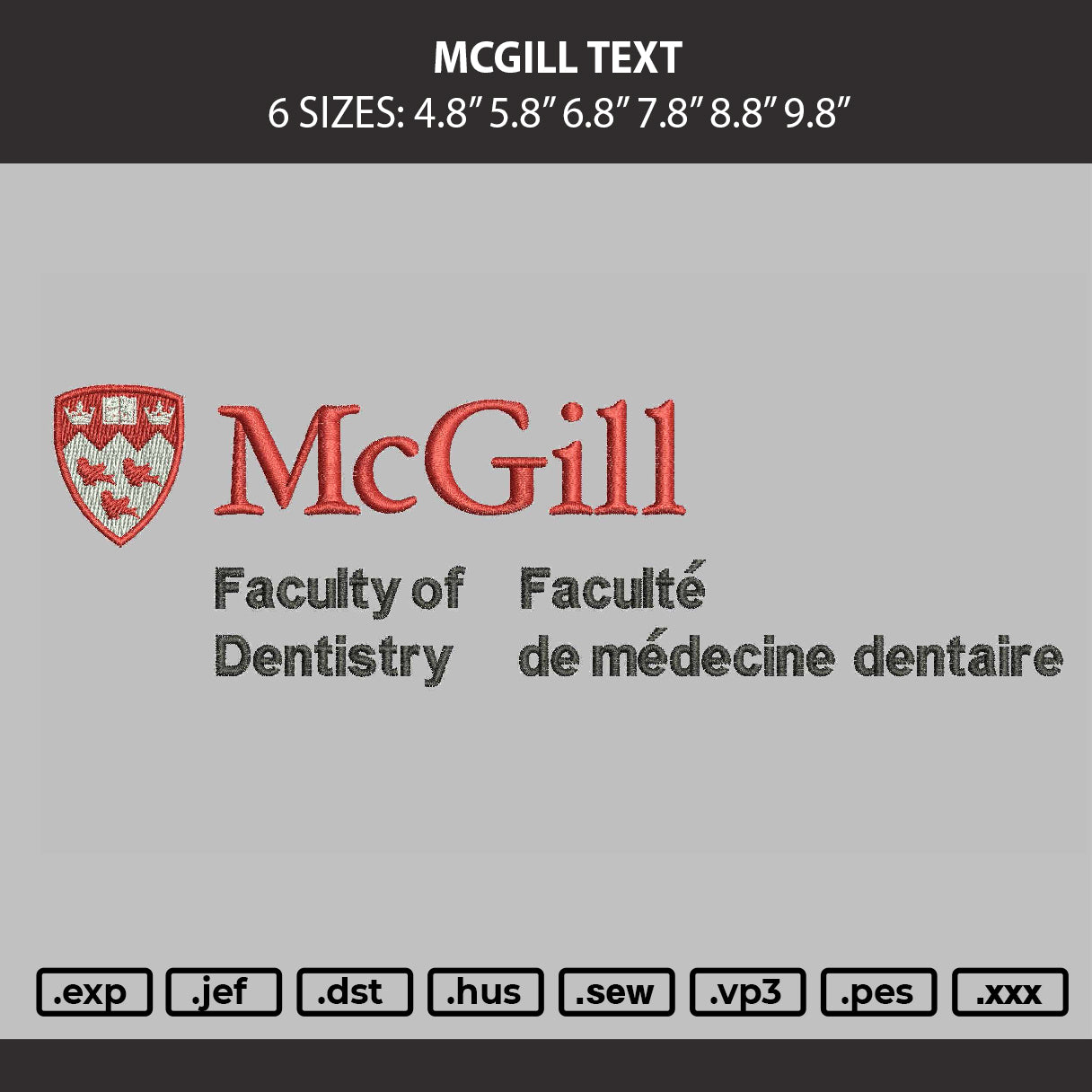 Mcgilltext Embroidery Machine Design File 6 sizes