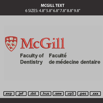 Mcgilltext Embroidery Machine Design File 6 sizes