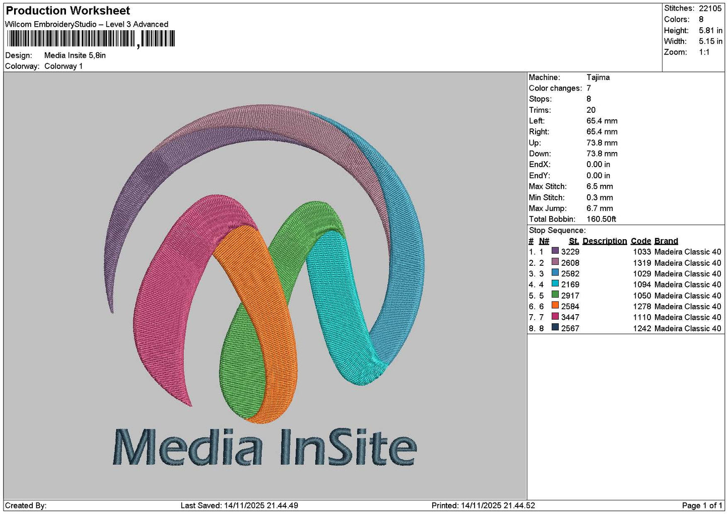 Mediatext 1411 Embroidery File 6 sizes