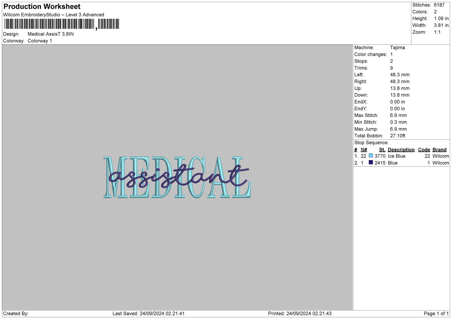 Medicaltext 2409 Embroidery File 6 sizes