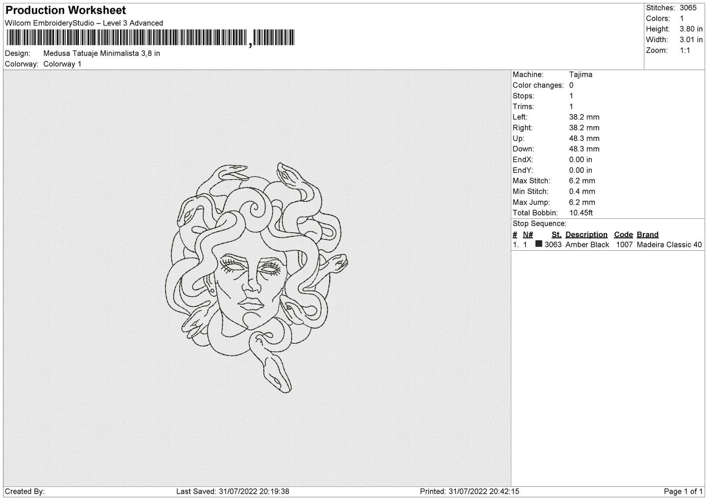Medusa Tatuaje Minimalista Embroidery File 4 sizes