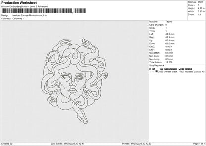 Medusa Tatuaje Minimalista Embroidery File 4 sizes