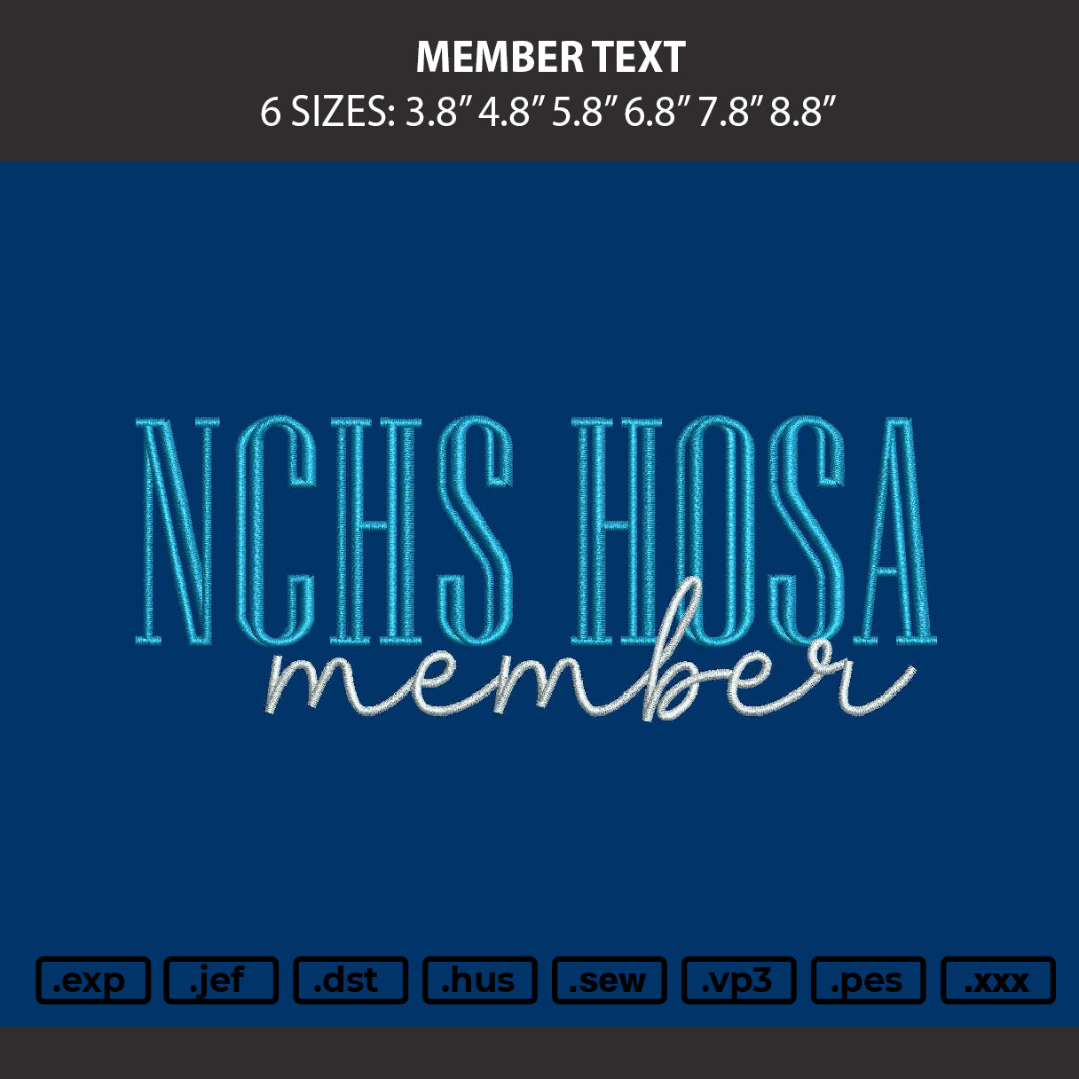 Member Text Embroidery Machine Design File 6 sizes