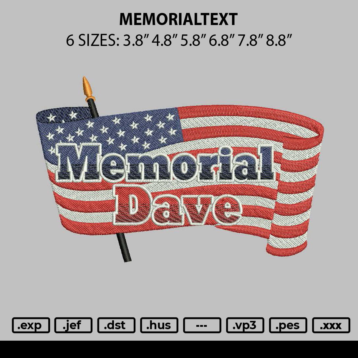 Memorialtext Embroidery Machine Design File 6 sizes