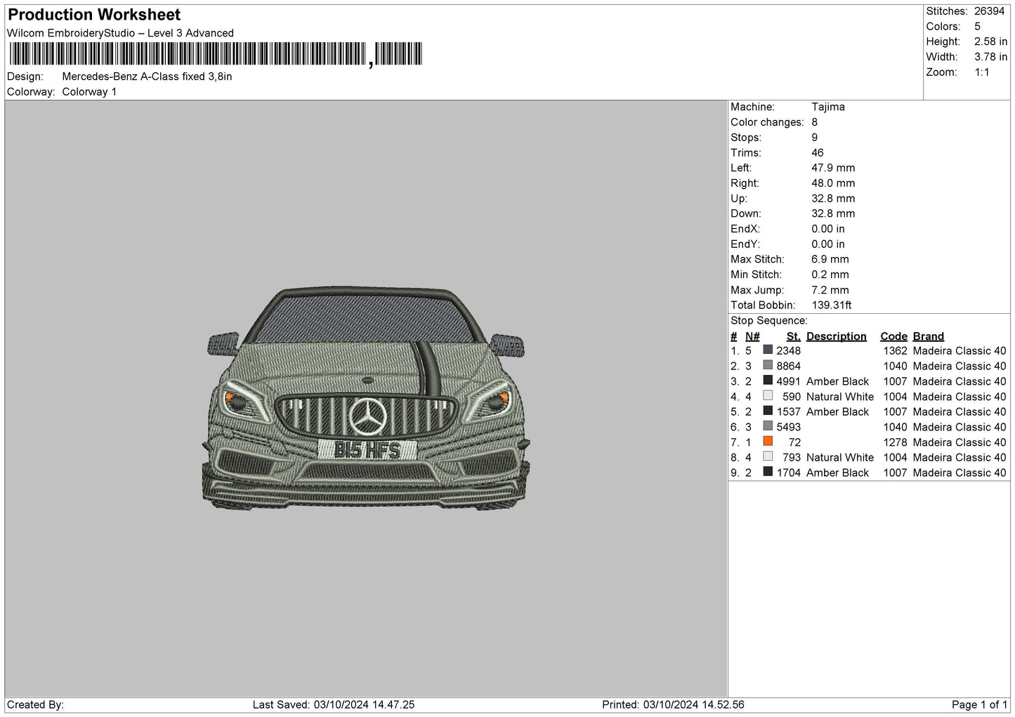 Car 0210 Embroidery File 6 sizes