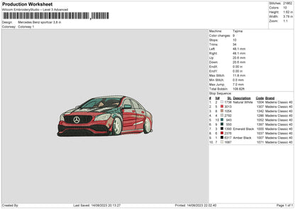 Mercedes B Sportcar Embroidery File 6 sizes
