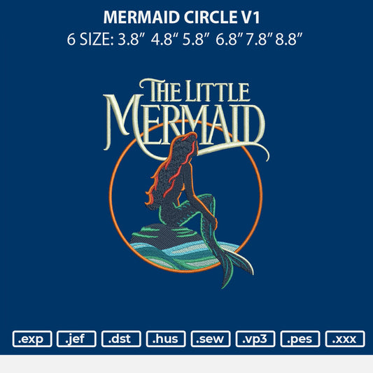 Mermaid Circle V1 Embroidery File 6 sizes
