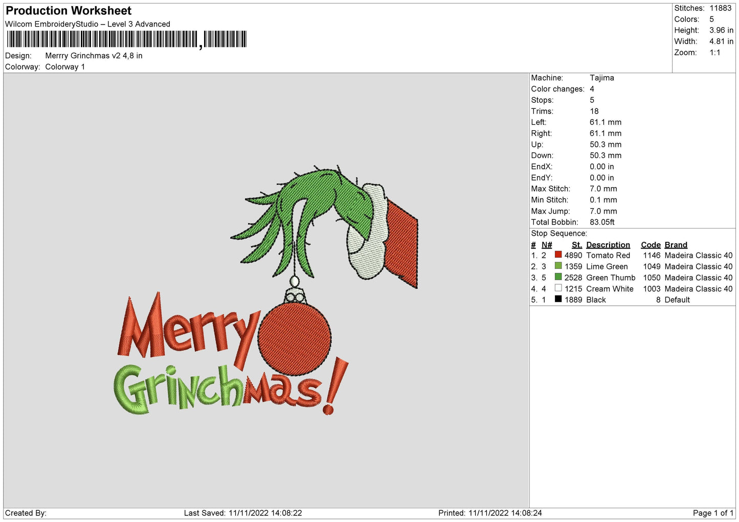 Merry Grinchmas V2 Embroidery File 6 sizes
