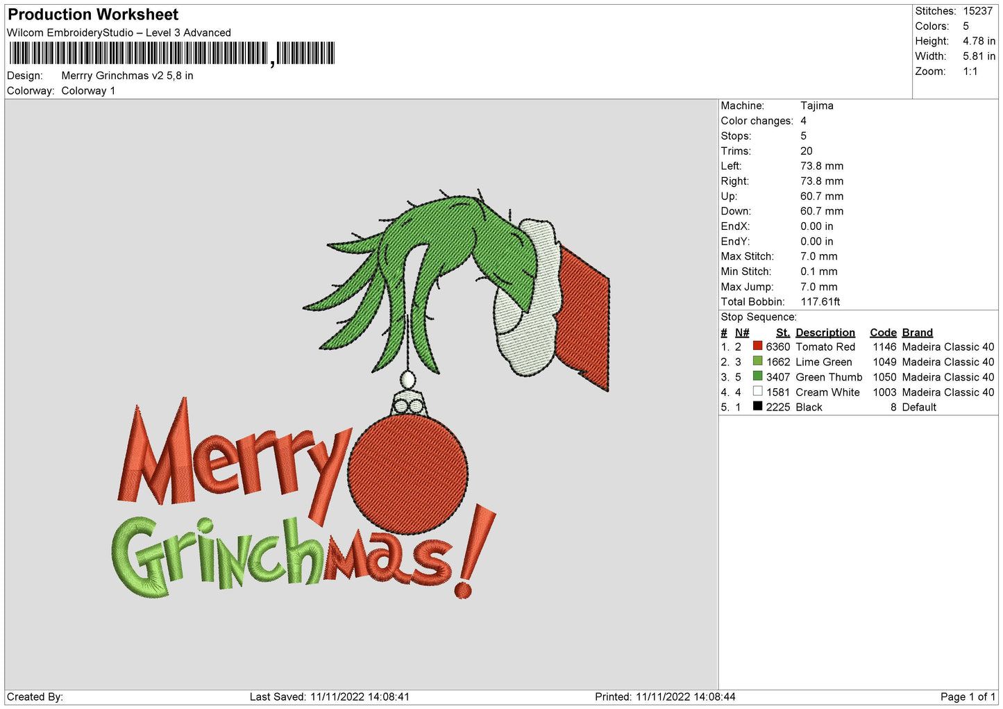 Merry Grinchmas V2 Embroidery File 6 sizes