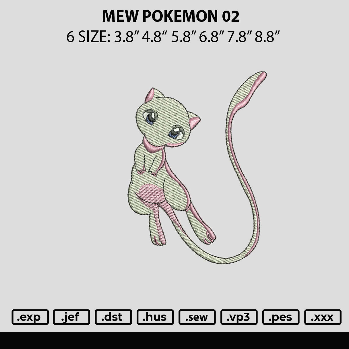 Mew Pokemon 02 Embroidery File 6 sizes