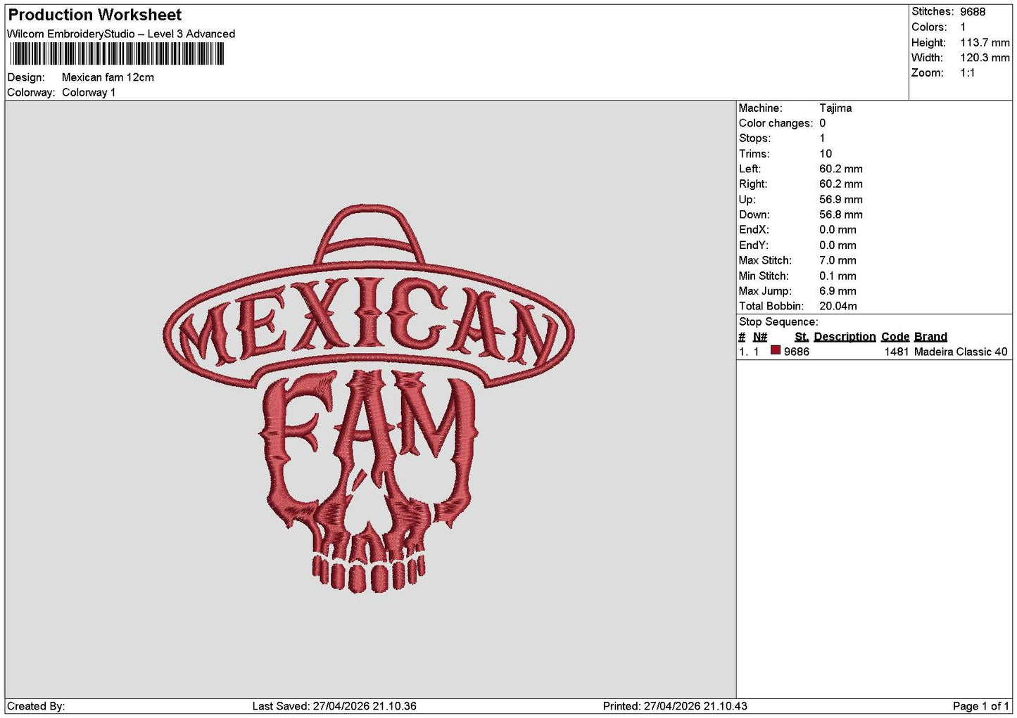 Mexicantext 2704 Embroidery File 6 sizes