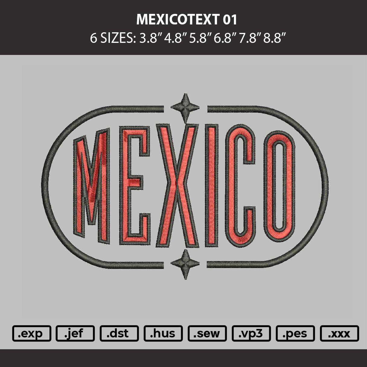 Mexicotext 01 Embroidery Machine Design File 6 sizes