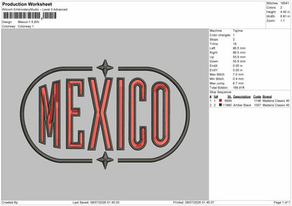 Mexicotext 01 Embroidery Machine Design File 6 sizes