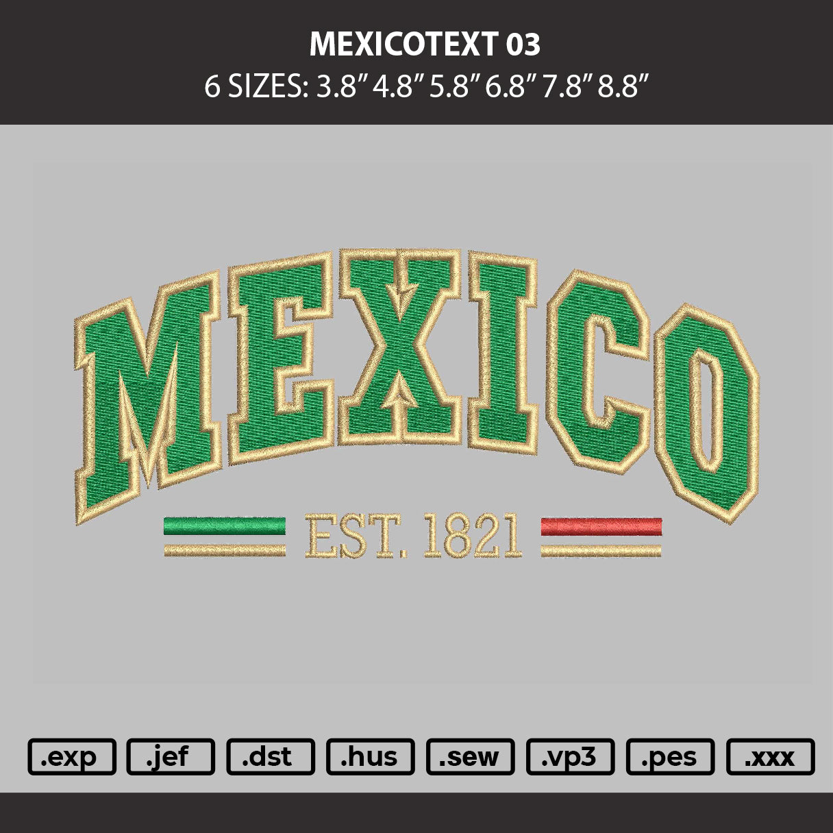 Mexicotext 03 Embroidery Machine Design File 6 sizes