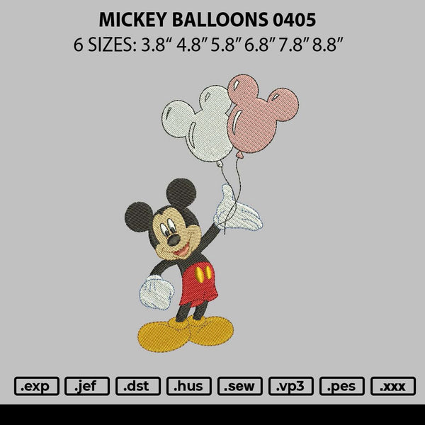 Mickey Balloons 0405 Embroidery File 6 sizes