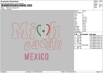Mexicotext 1011 Embroidery File 6 sizes
