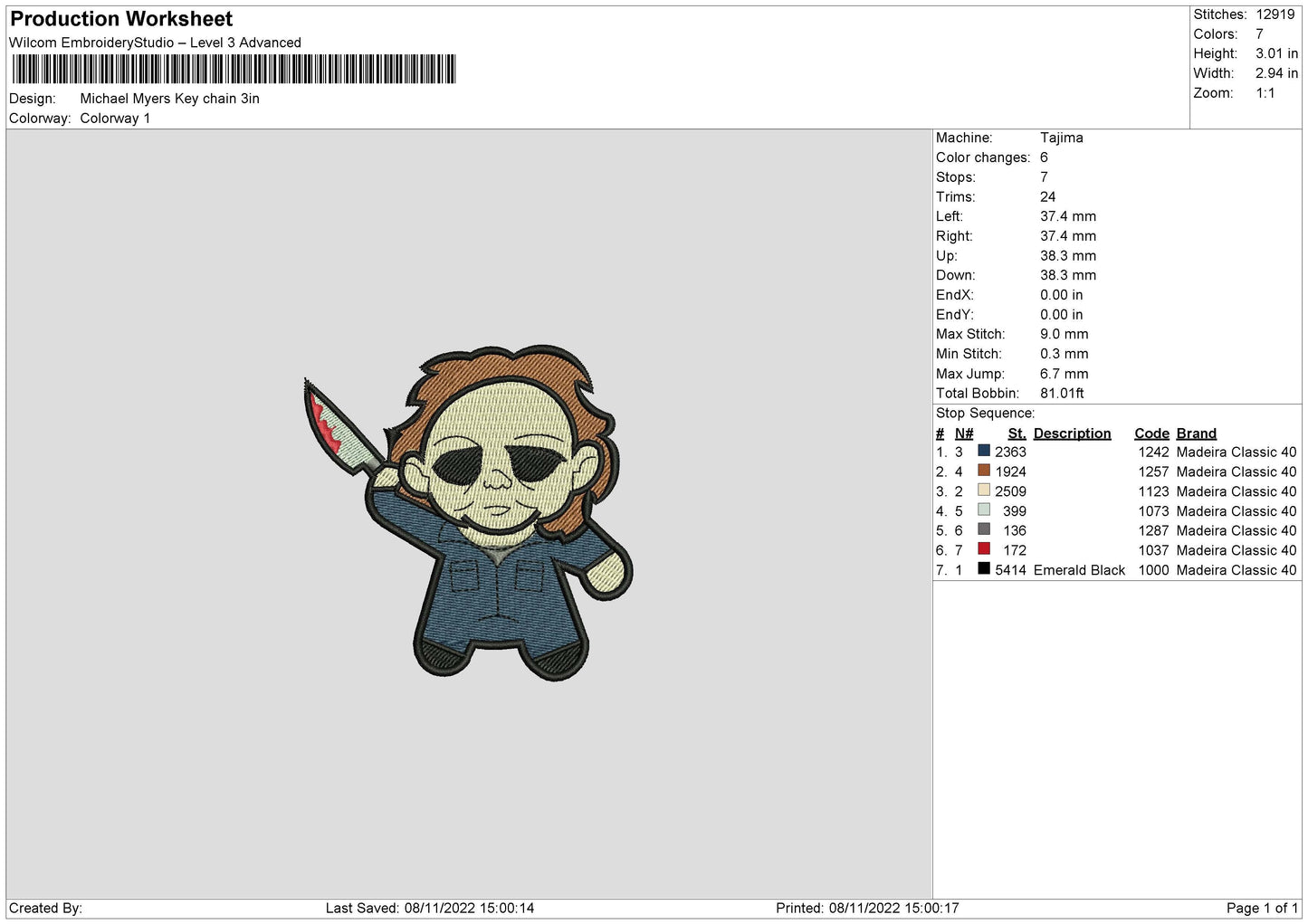 Michael Chibi Embroidery File 6 sizes