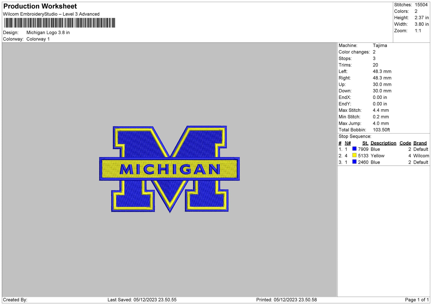 Michigan02 Embroidery File 6 sizes