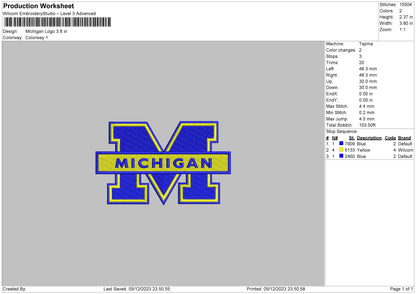 Michigan02 Embroidery File 6 sizes