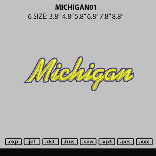 Michigan01 Embroidery File 6 sizes